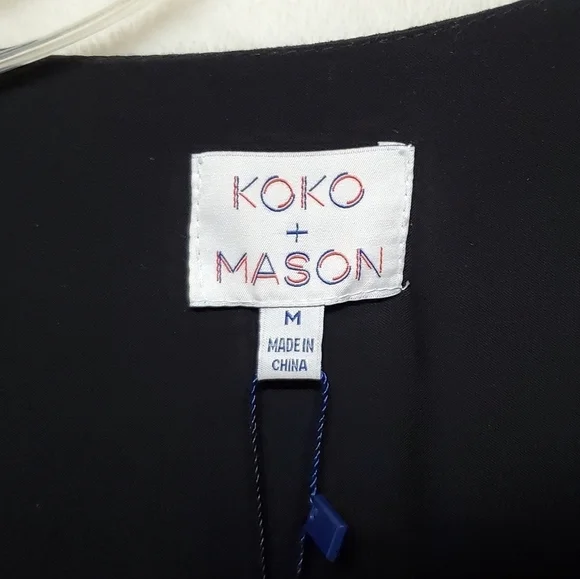 KOKO+MASON Black V-neck Asymmetric Ruffle Hem Butterfly Sleeve Wrap Dress Medium - Picture 15 of 16